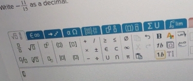 Write - 11/15  as a decimal.