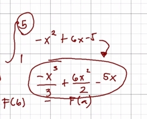 ∈t _1^(5-x^2)+6x-5
 (-x^3)/3 + 6x^2/2 -5x
F(6) F(x)