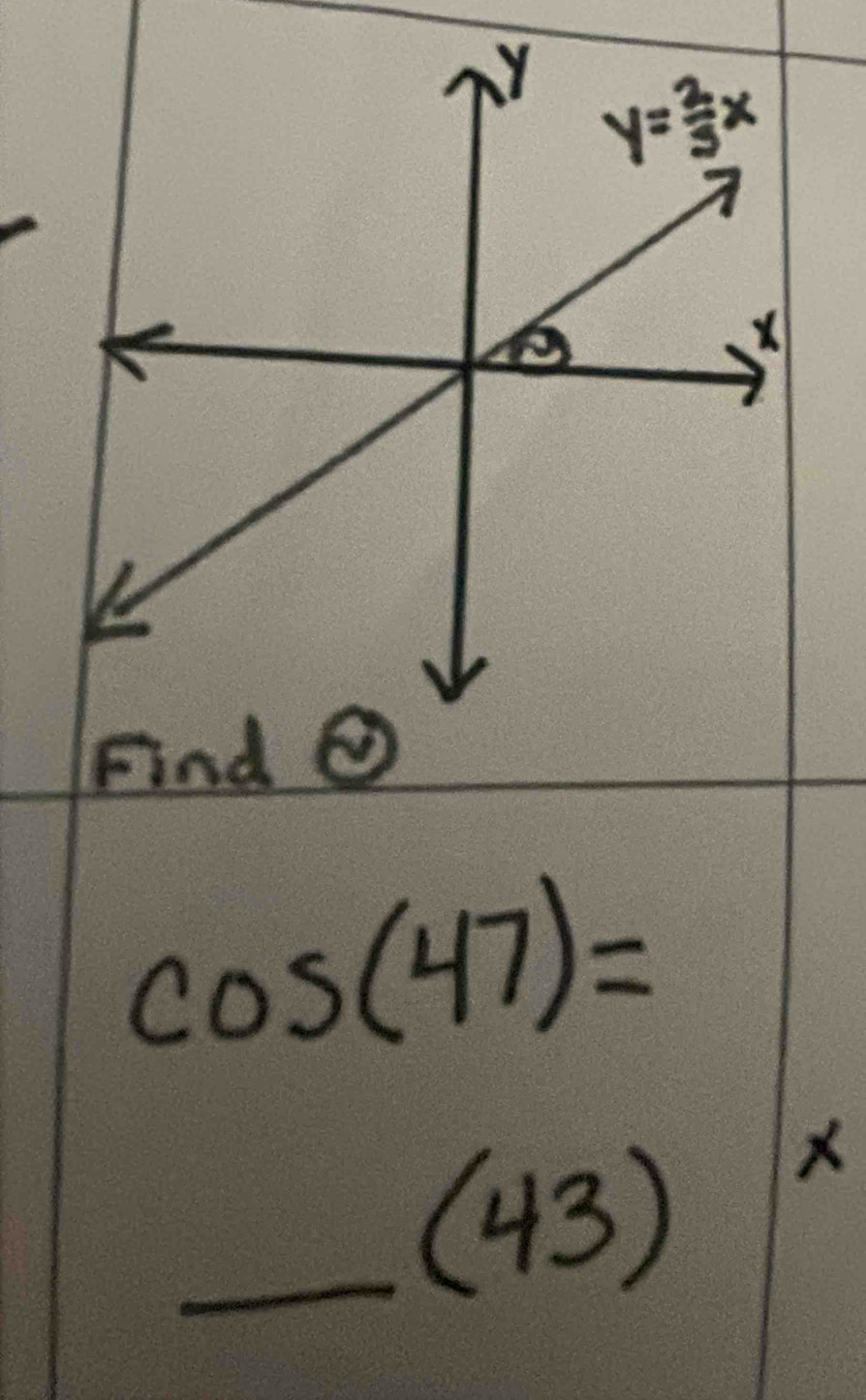 cos (47)=
_ (43) x