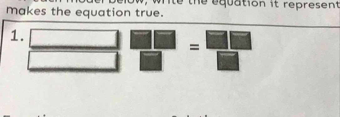 Ow, write the equation it represent 
makes the equation true. 
1.
= □ /□  