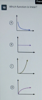 Previ
10 Which function is linear?
A
B
D