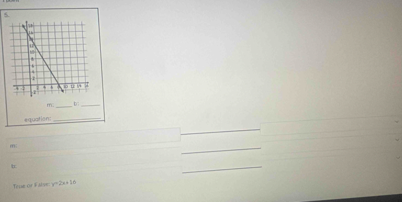 5 
_
m; 
_ 
b: 
_ 
True or False: y=2x+16
