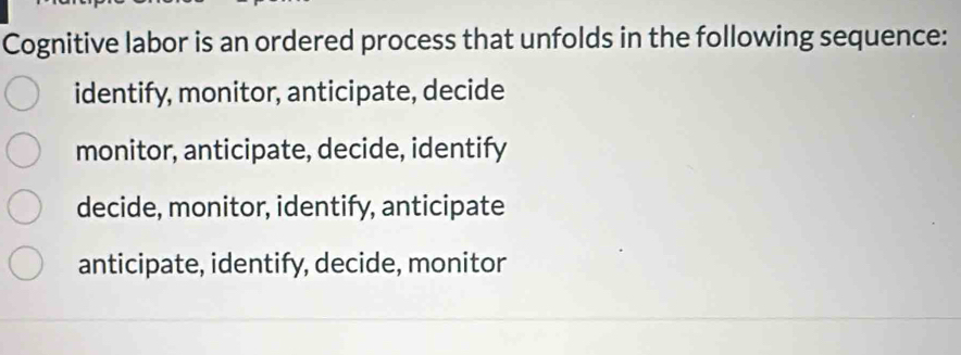 Solved: Cognitive labor is an ordered process that unfolds in the ...