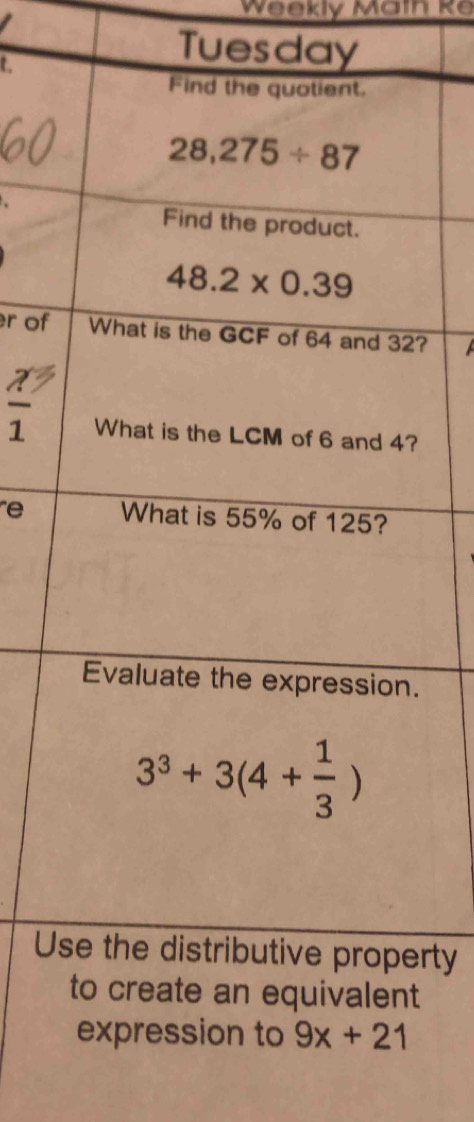 Weekly Math ke
t .
Tuesday
r of?
 7/1 
e
Urty