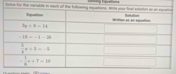 Solving Equations
Solve for the variable in