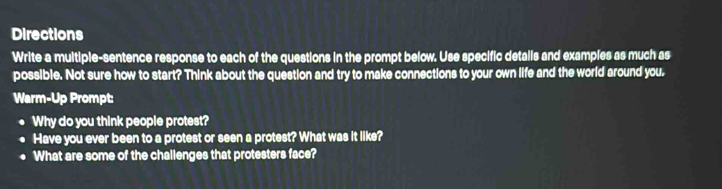 Solved: Directions Write a multiple-sentence response to each of the ...