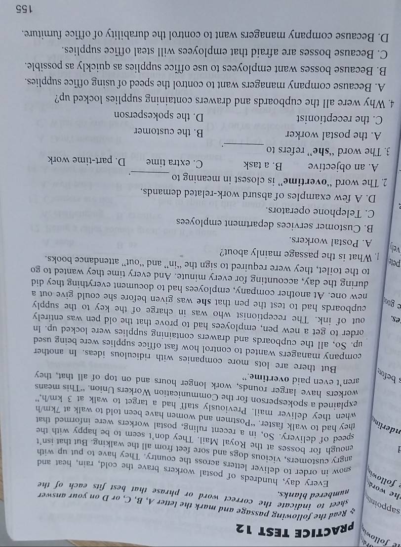 Giải quyết:followin PRACTICE TEST 12 sappointi * Read the following ...