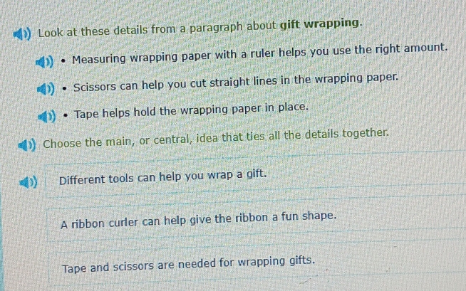 Solved: Look at these details from a paragraph about gift wrapping ...