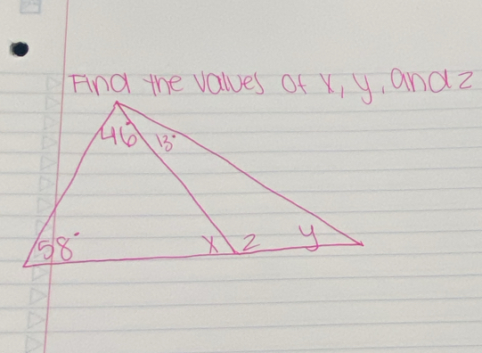 Fnd the values of X, y, and z