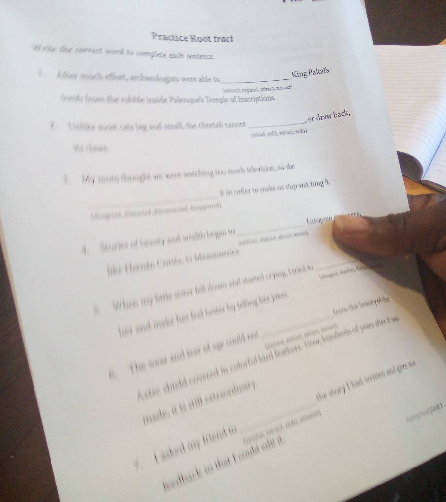 Solved: Practice Root fract Hrite the correct word to complete each ...