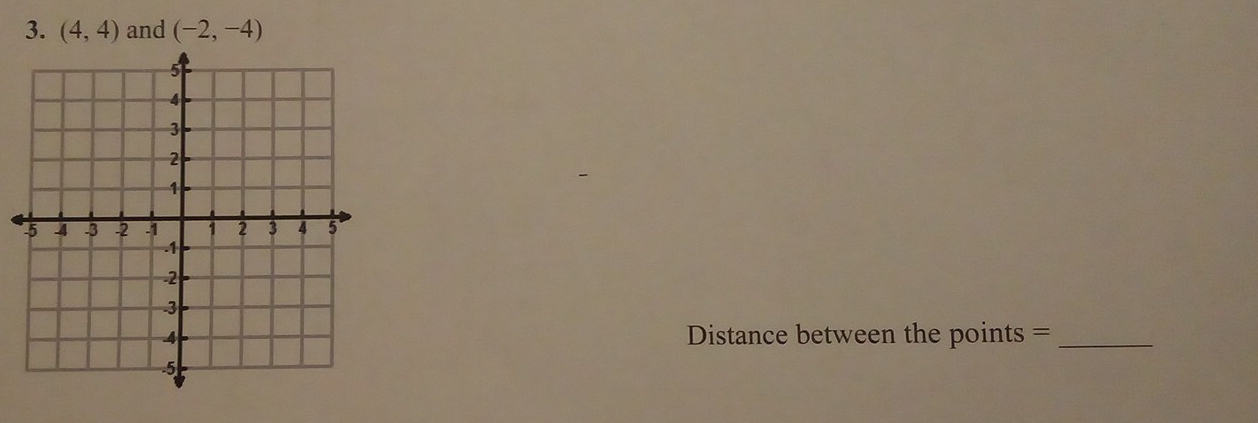 (4,4) and (-2,-4)
Distance between the points =_