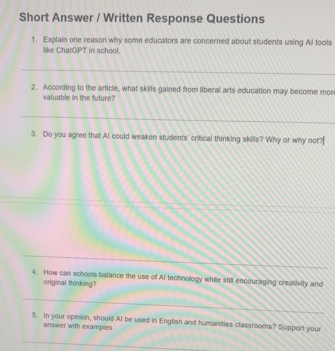 Solved: Short Answer / Written Response Questions 1. Explain one reason ...