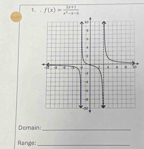 f(x)= (2x+1)/x^2-x-6 
Domain:_ 
Range:_