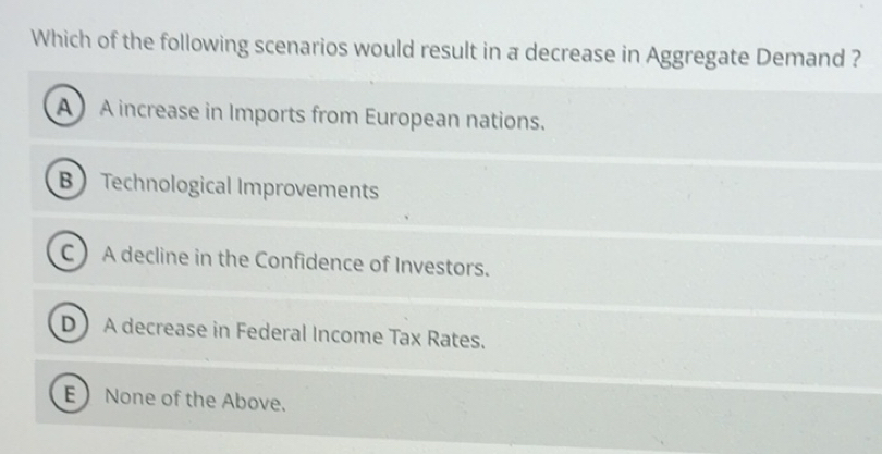 Solved: Which of the following scenarios would result in a decrease in ...