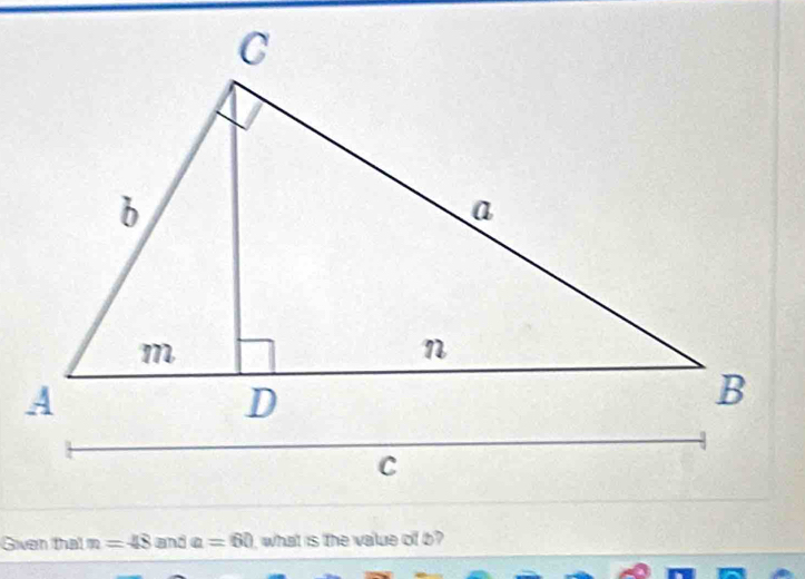 Given that m=48 and a=60 , what is the value of b