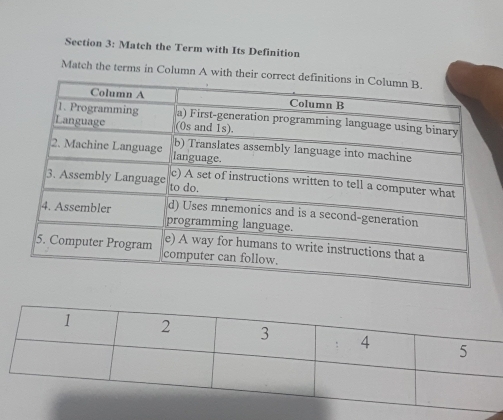 Match the Term with Its Definition 
Match the terms in Column A with th