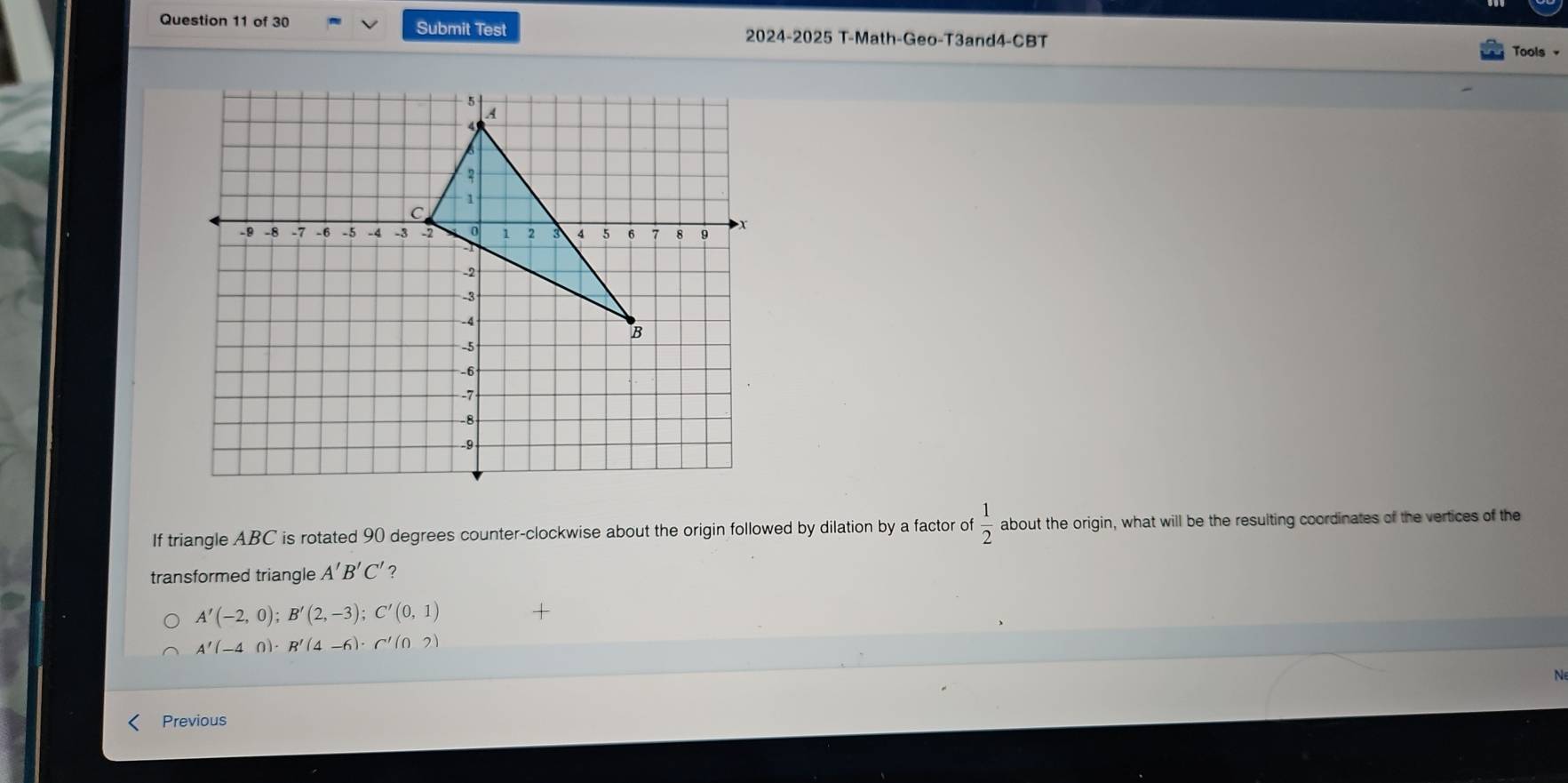 Solved: Submit Test 2024-2025 T-Math-Geo-T3and4-CBT Tools If triangle ...