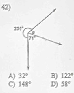 A) 32° B) 122°
C) 148° D) 58°