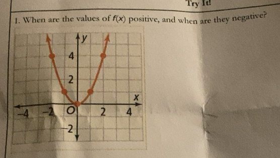 Solved: Try It! 1. When are the values of f(x) positive, and when are ...