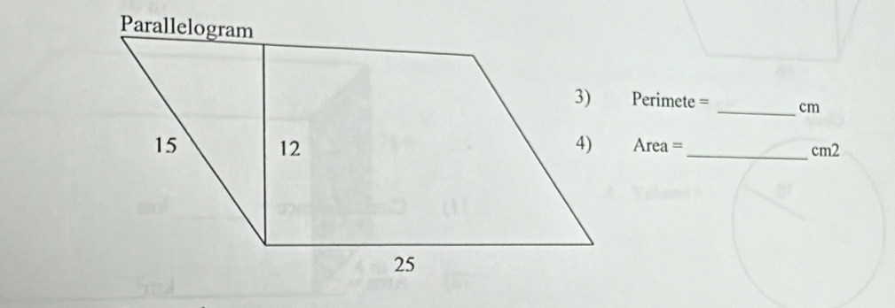 Perimete = _ cm
Area =_  cm2