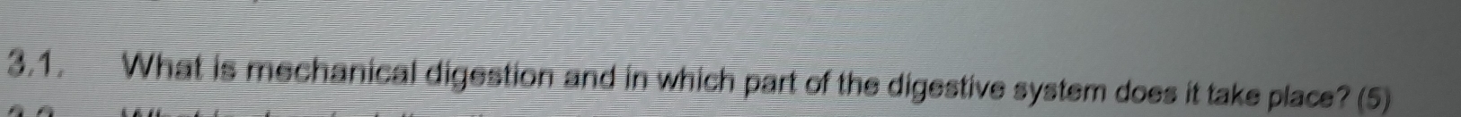 What is mechanical digestion and in which part of the digestive system does it take place? (5)