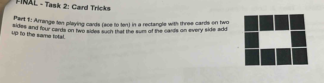 Solved: FINAL - Task 2: Card Tricks Part 1: Arrange ten playing cards ...