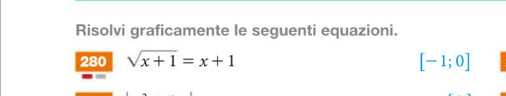 Risolvi graficamente le seguenti equazioni. 
280 sqrt(x+1)=x+1 [-1;0]