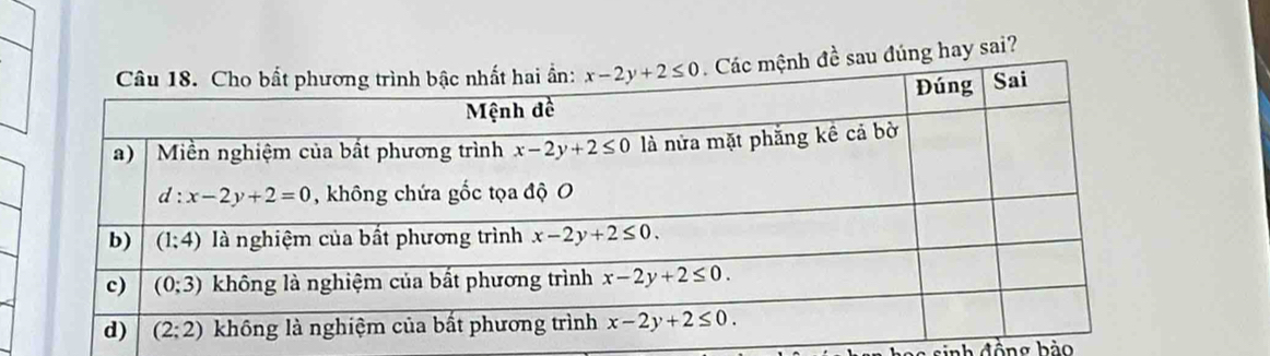 ề sau đúng hay sai?
nh động hảo