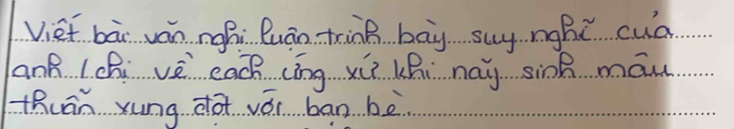 Viet bài ván nohi Duán trink bāy suy nghǔ cuà 
ank lchi vè each (íng xú lhi nay sink mán 
thuán yung do vái ban bè