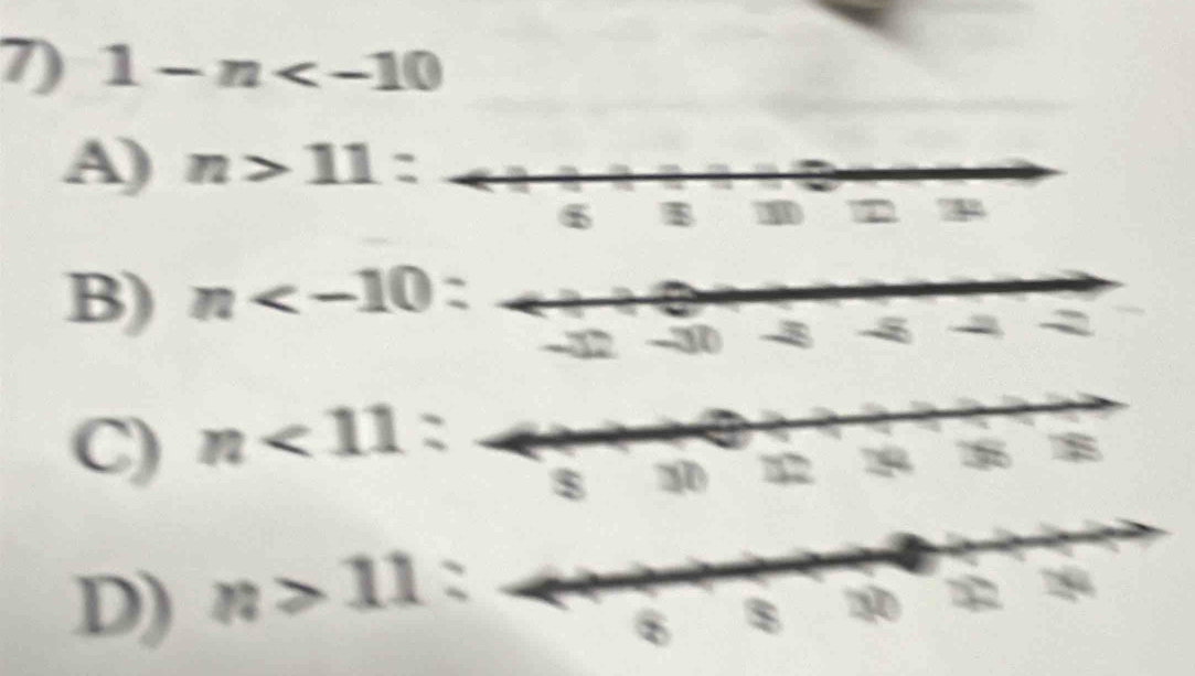 1-n
A) n>11 :
B) n :
C) n<11</tex>:
D) n>11 :