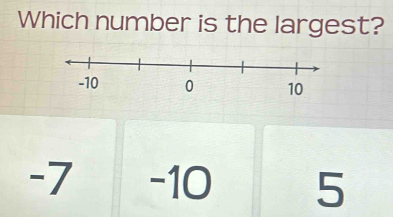 Which number is the largest?
-7
-10
5