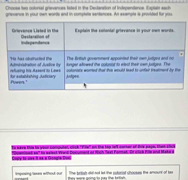 Solved: Choose two colonial grievances listed in the Declaration of ...