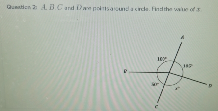 A, B, C and D are points around a circle. Find the value of x.