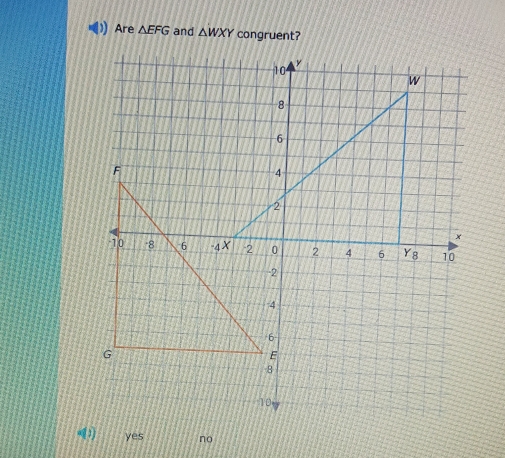 Are △ EFG and △ WXY congruent?
no