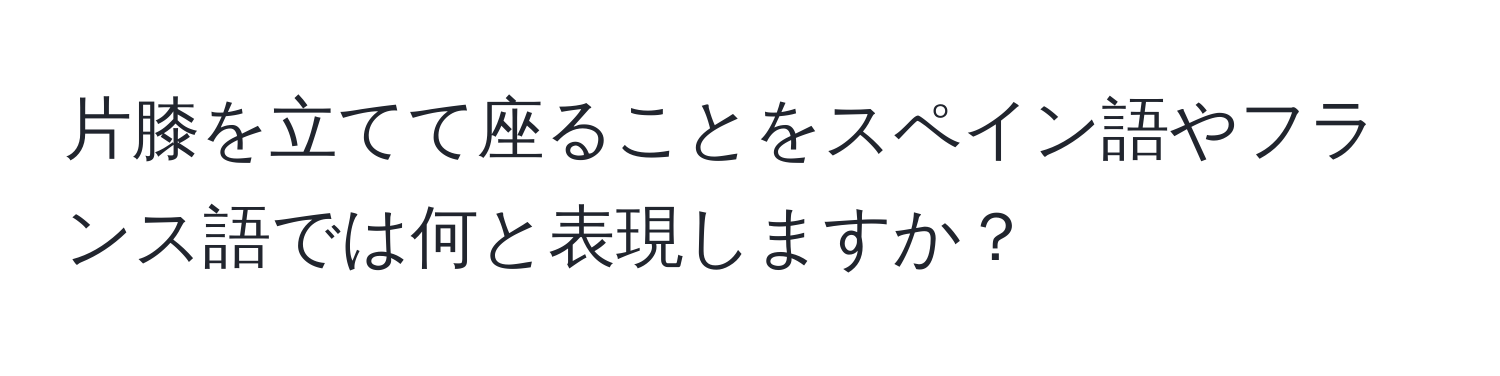 片膝を立てて座ることをスペイン語やフランス語では何と表現しますか？