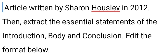 Solved: Article written by Sharon Housley in 2012. Then, extract the ...