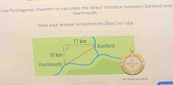 Solved: Use Pythagoras' theorem to calculate the direct distance ...