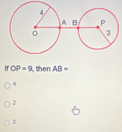 If OP=9 , then AB=
4
2
3