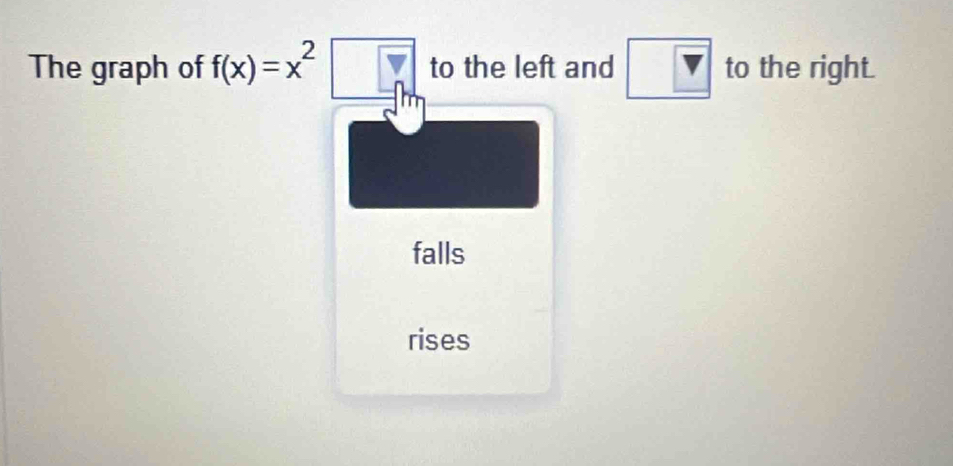 The graph of f(x)=x^2□ to the left and
falls
rises