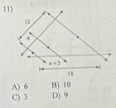 A) 6 B) 10
C) 3 D) 9