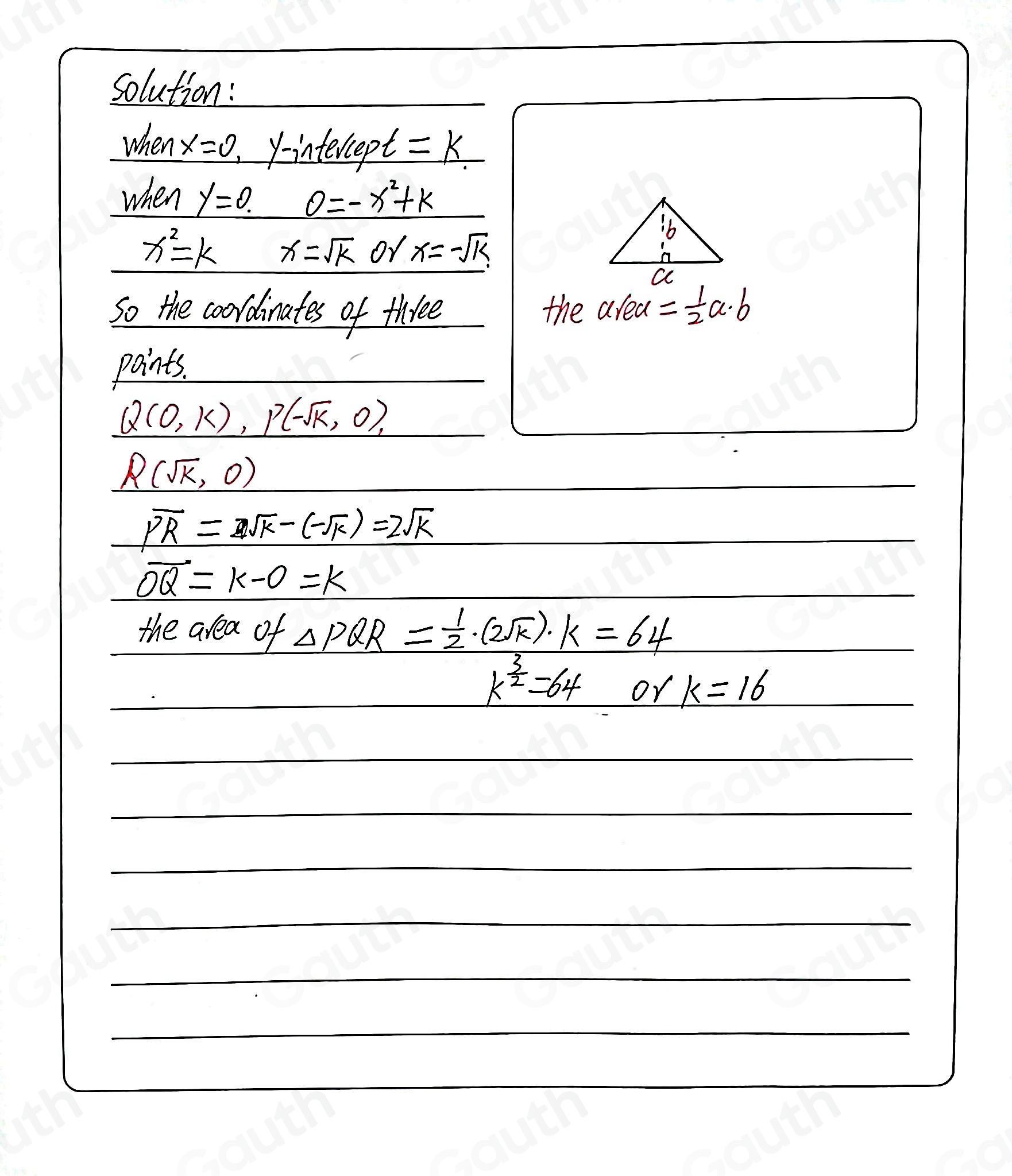 Solved: The graph of y=-x^2+k is shown in the xy -plane above, where k ...