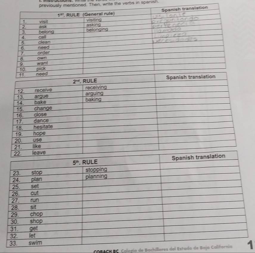 n, write the verbs in spanish.
COBACH BC Calegio de Bachilleres del Estado de Baja1