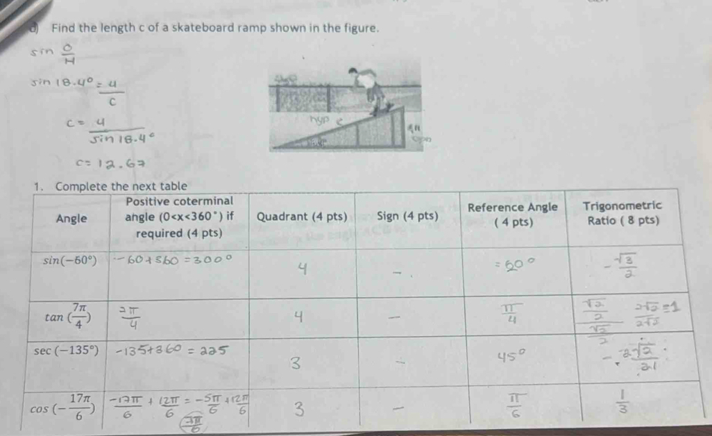 Find the length c of a skateboard ramp shown in the figure.