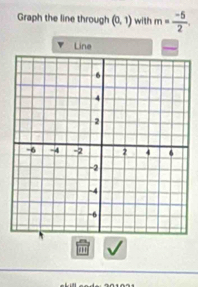 Graph the line through (0,1) with m= (-5)/2 . 
Line 
'''