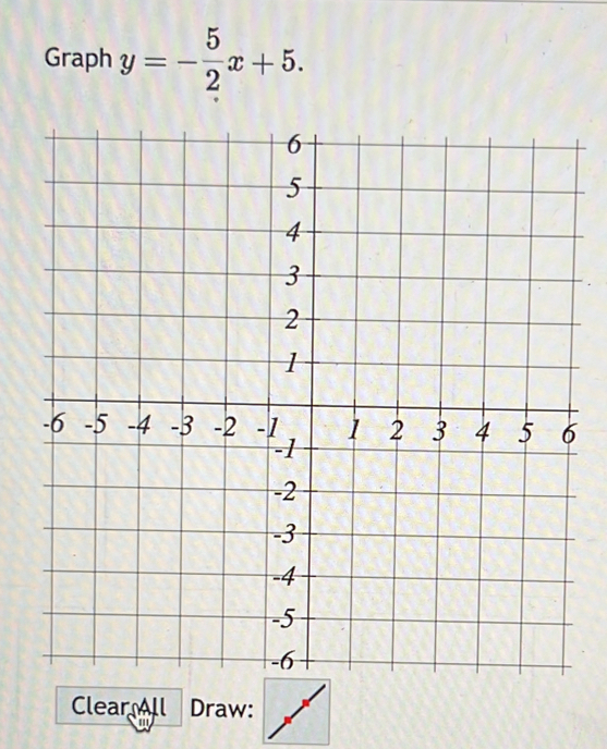 Graph y=- 5/2 x+5. 
Clear All Draw: 
'''