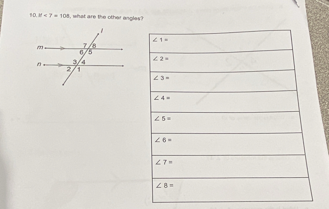 If<7=108 , what are the other angles?