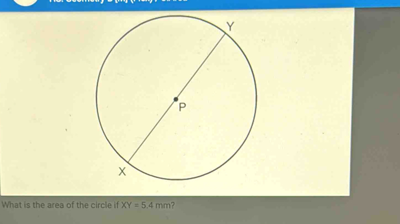 What is the area of the circle if XY=5.4mm