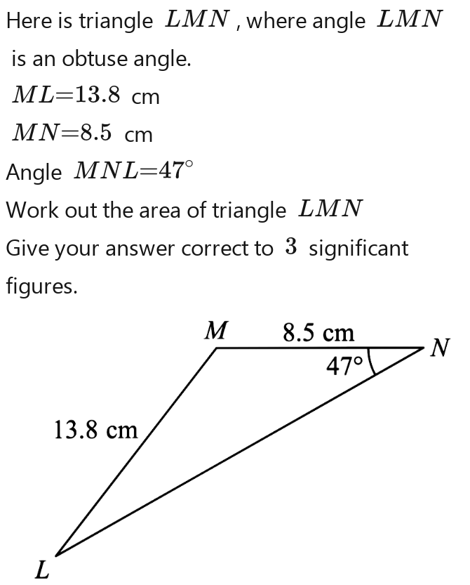 Solved: Here is triangle LMN , where angle LMN is an obtuse angle. ML ...