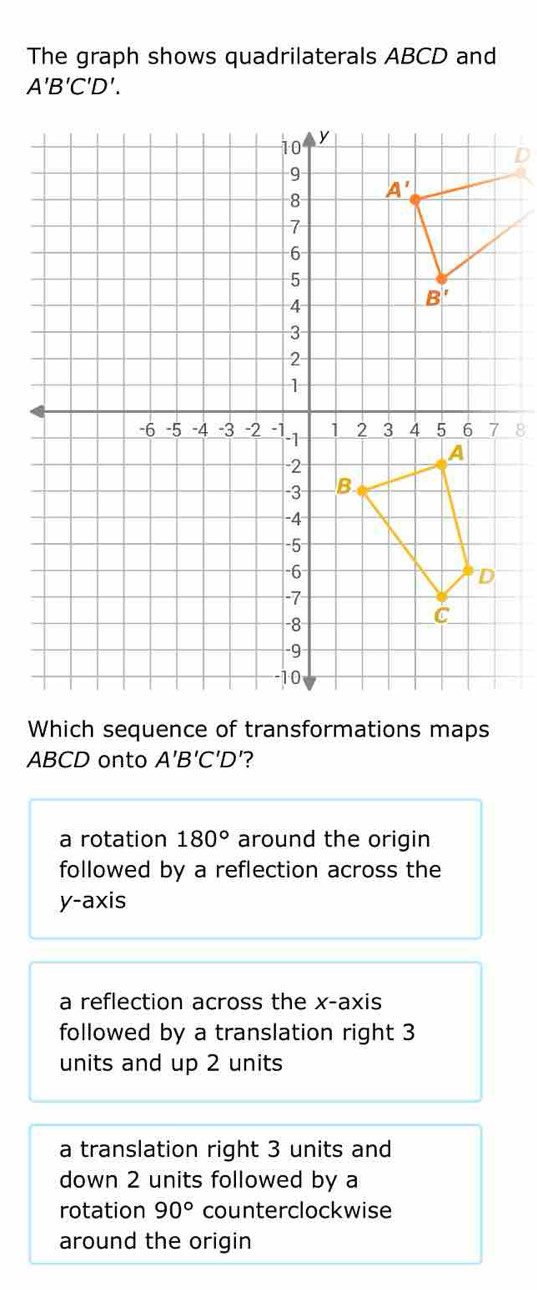 Solved: The graph shows quadrilaterals ABCD and A'B'C'D'. Which ...