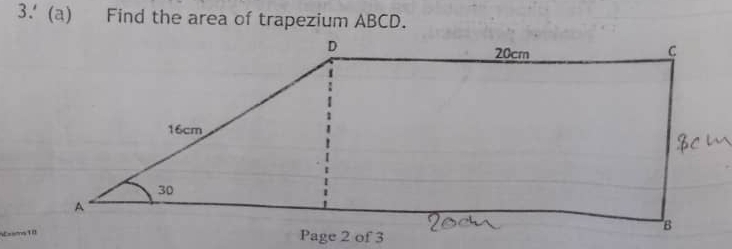 3.' (a) Find the area of trapezium ABCD. 
Exama 1 I